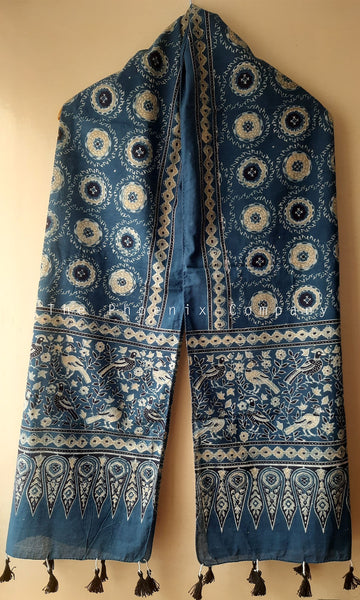 Blue Ajrakh Stole with Circular motifs