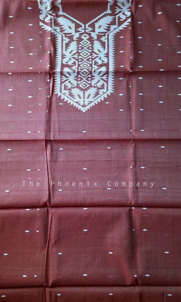 Red Sandstone & White Jute Silk & Cotton Kurta Material