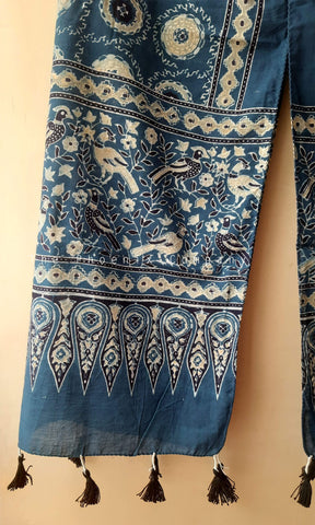 Blue Ajrakh Stole with Circular motifs