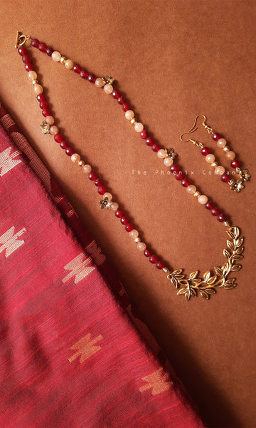Handmade Maroon Floral Beaded Jewellery Set