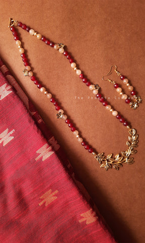 Handmade Maroon Floral Beaded Jewellery Set