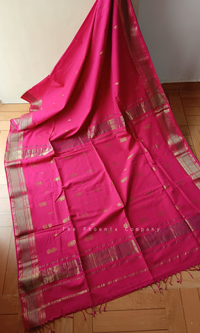 Bright Pink Handloom Maheshwari Cotton Saree