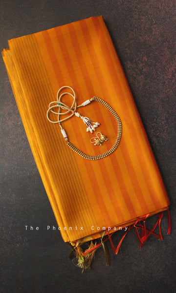 Orange Bamboo Silk Handloom Saree