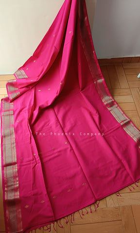 Bright Pink Handloom Maheshwari Cotton Saree