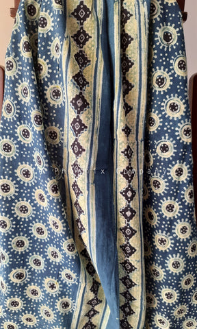 Blue Ajrakh Stole with Lemon Yellow motifs
