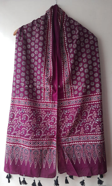 Maroon Ajrakh Stole with Small Floral motifs