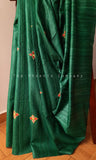 Bottle Green Ahimsa Tussar Silk Saree w/floral motifs
