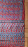 Red Ajrakh Stole with Blue flowers