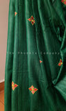 Bottle Green Ahimsa Tussar Silk Saree w/floral motifs