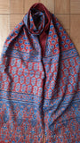 Red Ajrakh Stole with Blue flowers