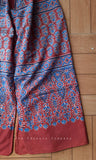 Red Ajrakh Stole with Blue flowers