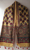 Yellow Ajrakh Stole with Pomegranate motifs