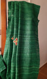 Bottle Green Ahimsa Tussar Silk Saree w/floral motifs