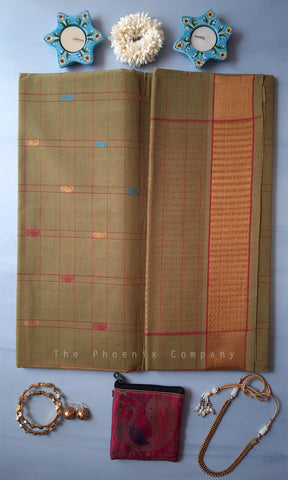 Olive Green Venkatagiri Handloom Cotton Saree