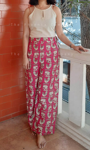 Pink Animal Print Cotton Pants