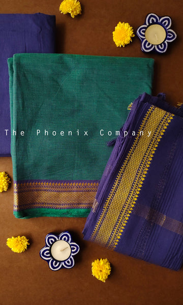 Quetzal Green Handloom Mangalgiri Cotton Salwar Kameez Material
