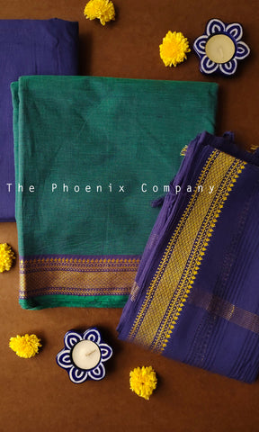 Quetzal Green Handloom Mangalgiri Cotton Salwar Kameez Material