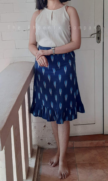 Blue Ikat Frilled Short Skirt
