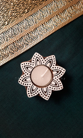 Mini Floral Wooden Candle Holder