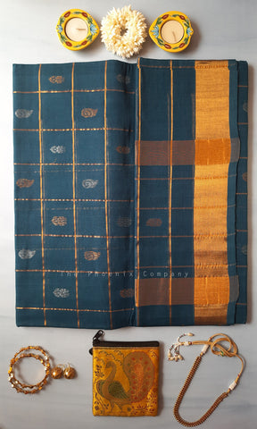 Peacock Blue Venkatagiri Handloom Cotton Saree
