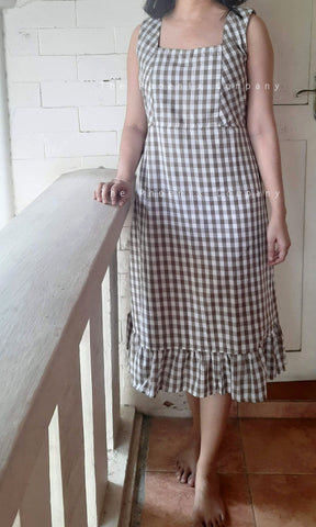 Brown Gingham Cotton Dress