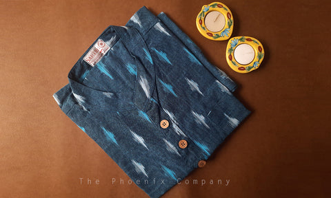 Blue Ikat Cotton Short Kurta