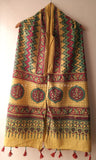Yellow Ajrakh Stole with Zig-zag patterns
