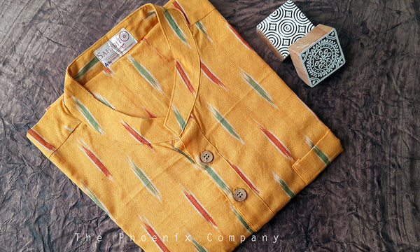 Yellow Ikat Cotton Short Kurta