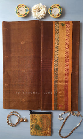 Golden Brown Venkatagiri Handloom Cotton Saree