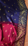 Dark Blue & Pink Jute Silk & Cotton Saree