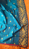 Blue & Pink Jute Silk & Cotton Saree