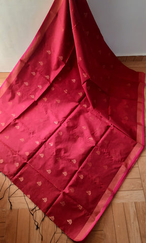 Dark Red Jute Silk & Cotton Saree