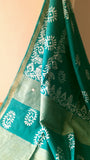 Bluish Green Linen Saree