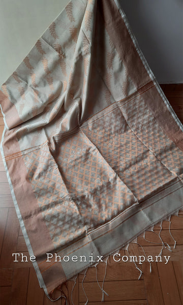 Off-white with Bronze threadwork Jute Silk & Cotton Saree