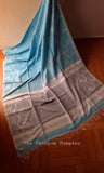 Pastel Blue Cotton Saree with threadwork