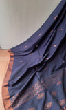 Dark Blue Jute silk and Cotton Saree