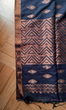 Dark Blue Jute silk and Cotton Saree