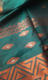 Dark Green Jute silk and Cotton Saree