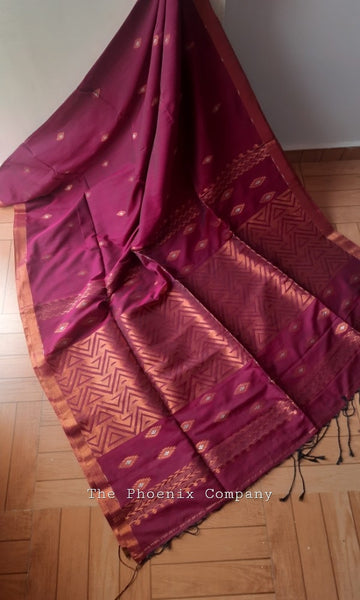 Dark Pink Jute silk and Cotton Saree