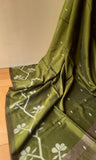 Chutney Green & Grey Jute Silk and Cotton Saree with threadwork