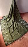 Chutney Green & Grey Jute Silk and Cotton Saree with threadwork