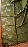 Chutney Green & Grey Jute Silk and Cotton Saree with threadwork