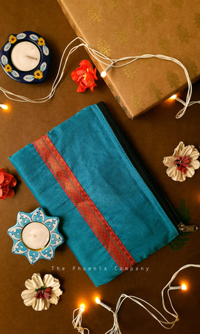 Copper Sulphate Blue with Pink Zari Purse