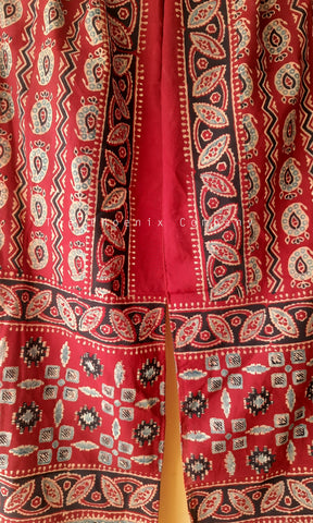 Red & Light Blue Ajrakh stole with Paisleys