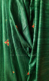 Bottle Green Ahimsa Tussar Silk Saree w/floral motifs