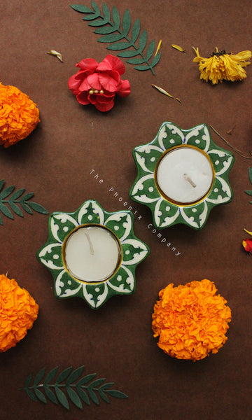 Dark Green Blue Pottery Candle Holder