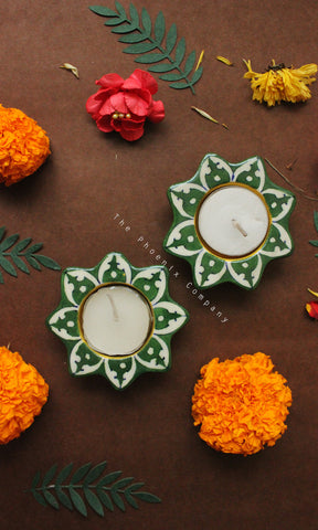 Dark Green Blue Pottery Candle Holder