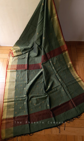 Moss Green Handloom Maheshwari Cotton Saree