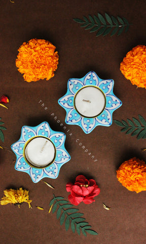 Light Blue Blue Pottery Candle Holder