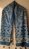 Blue Ajrakh Stole with large Circular motifs